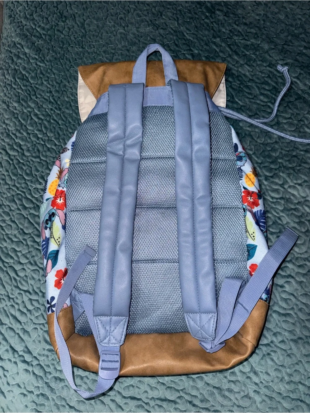 Bioworld Blue Floral Stitch Character Backpack with Tan Flap